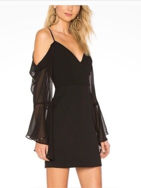 BCBG Black Cold-Shoulder V-Neck Mini Dress w/tags Size 8